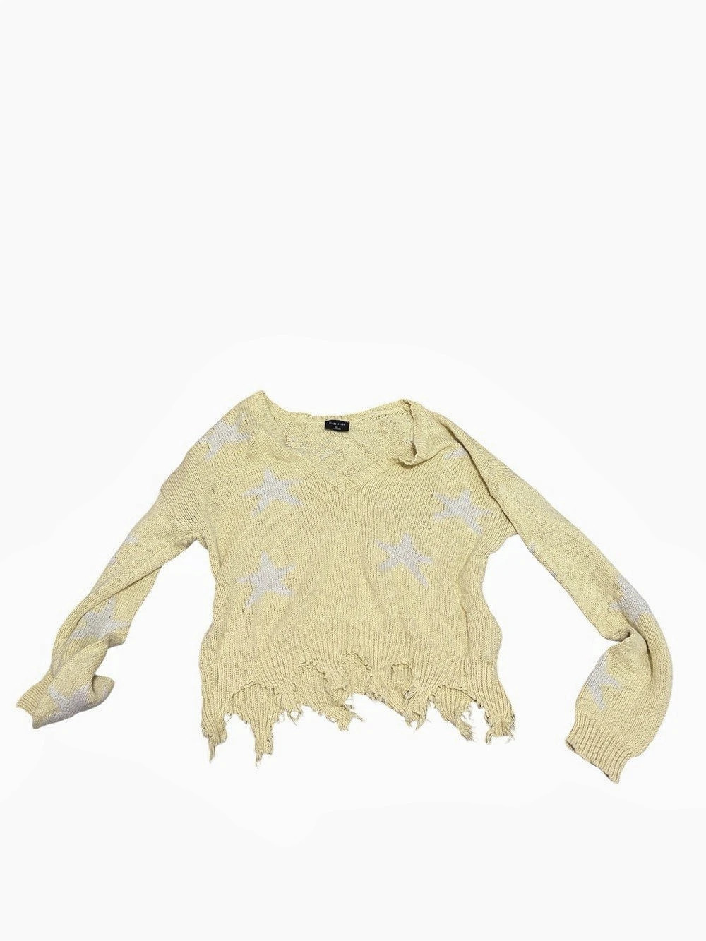 Blush Pink Distressed Star Sweater in Yellow Size M/L